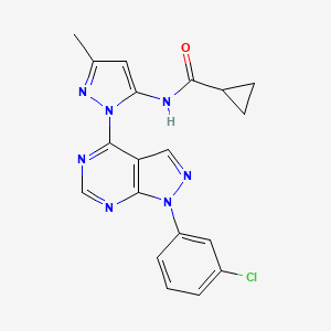 molecular formula C19H16ClN7O B2770133 N-(1-(1-(3-chlorophenyl)-1H-pyrazolo[3,4-d]pyrimidin-4-yl)-3-methyl-1H-pyrazol-5-yl)cyclopropanecarboxamide CAS No. 1005952-82-8