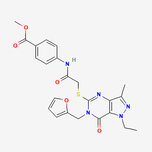 molecular formula C23H23N5O5S B2770137 methyl 4-[(2-{[1-ethyl-6-(2-furylmethyl)-3-methyl-7-oxo-6,7-dihydro-1H-pyrazolo[4,3-d]pyrimidin-5-yl]sulfanyl}acetyl)amino]benzoate CAS No. 1358710-79-8
