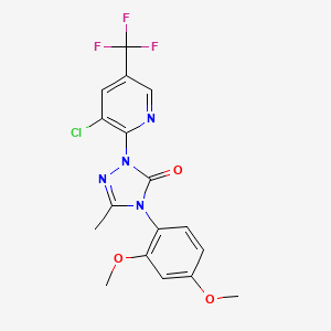 molecular formula C17H14ClF3N4O3 B2770185 2-[3-Chloro-5-(trifluoromethyl)pyridin-2-yl]-4-(2,4-dimethoxyphenyl)-5-methyl-1,2,4-triazol-3-one CAS No. 861206-40-8