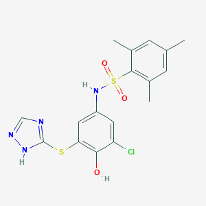 N-[3-chloro-4-hydroxy-5-(4H-1,2,4-triazol-3-ylsulfanyl)phenyl]-2,4,6-trimethylbenzenesulfonamide