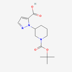 molecular formula C14H21N3O4 B2770266 2-[1-[(2-Methylpropan-2-yl)oxycarbonyl]piperidin-3-yl]pyrazole-3-carboxylic acid CAS No. 1781062-86-9