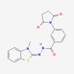 molecular formula C19H16N4O3S B2770290 (E)-3-(2,5-二氧代吡咯烷-1-基)-N'-(3-甲基苯并[d]噻唑-2(3H)-基亚甲基)苯甲酰肼 CAS No. 476321-59-2