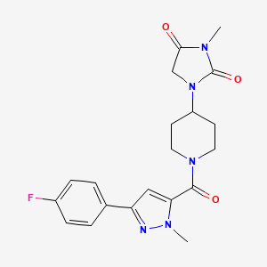 molecular formula C20H22FN5O3 B2770297 1-(1-(3-(4-fluorophenyl)-1-methyl-1H-pyrazole-5-carbonyl)piperidin-4-yl)-3-methylimidazolidine-2,4-dione CAS No. 2178771-34-9
