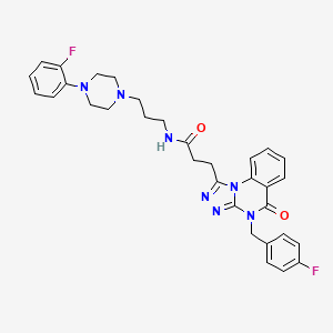 molecular formula C32H33F2N7O2 B2770300 3-(4-(4-fluorobenzyl)-5-oxo-4,5-dihydro-[1,2,4]triazolo[4,3-a]quinazolin-1-yl)-N-(3-(4-(2-fluorophenyl)piperazin-1-yl)propyl)propanamide CAS No. 887213-74-3