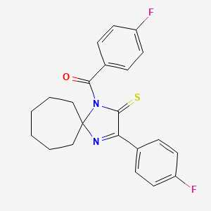 molecular formula C22H20F2N2OS B2770318 1-(4-Fluorobenzoyl)-3-(4-fluorophenyl)-1,4-diazaspiro[4.6]undec-3-ene-2-thione CAS No. 1223758-10-8