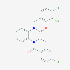 molecular formula C23H17Cl3N2O2 B2770321 4-(4-chlorobenzoyl)-1-[(3,4-dichlorophenyl)methyl]-3-methyl-3H-quinoxalin-2-one CAS No. 317822-29-0
