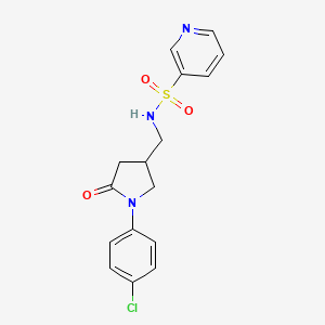 molecular formula C16H16ClN3O3S B2770322 N-((1-(4-氯苯基)-5-氧代吡咯啉-3-基)甲基)吡啶-3-磺酰胺 CAS No. 954608-37-8