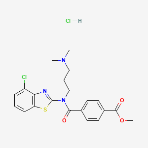 molecular formula C21H23Cl2N3O3S B2770337 甲基 4-((4-氯苯并[d]噻唑-2-基)(3-(二甲基氨基)丙基)羰基)苯甲酸苯甲酯 盐酸盐 CAS No. 1215456-51-1