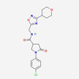 molecular formula C19H21ClN4O4 B2770379 1-(4-chlorophenyl)-5-oxo-N-((3-(tetrahydro-2H-pyran-4-yl)-1,2,4-oxadiazol-5-yl)methyl)pyrrolidine-3-carboxamide CAS No. 2034290-87-2