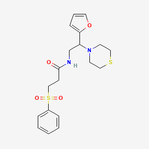 molecular formula C19H24N2O4S2 B2770382 N-(2-(furan-2-yl)-2-thiomorpholinoethyl)-3-(phenylsulfonyl)propanamide CAS No. 2034573-59-4