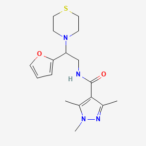 molecular formula C17H24N4O2S B2770463 N-(2-(呋喃-2-基)-2-硫吗啉基乙基)-1,3,5-三甲基-1H-吡唑-4-羧酰胺 CAS No. 2034398-89-3