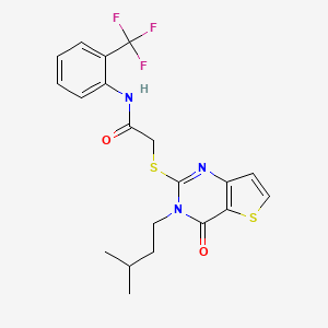 molecular formula C20H20F3N3O2S2 B2770464 2-[3-(3-methylbutyl)-4-oxothieno[3,2-d]pyrimidin-2-yl]sulfanyl-N-[2-(trifluoromethyl)phenyl]acetamide CAS No. 440329-84-0