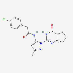 molecular formula C19H18ClN5O2 B2770506 2-(4-氯苯基)-N-(3-甲基-1-(4-氧代-4,5,6,7-四氢-3H-环戊二嘧啶-2-基)-1H-吡唑-5-基)乙酰胺 CAS No. 1002482-73-6