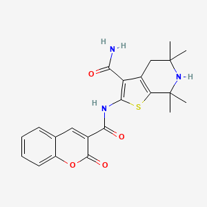 molecular formula C22H23N3O4S B2770511 5,5,7,7-tetramethyl-2-(2-oxo-2H-chromene-3-carboxamido)-4,5,6,7-tetrahydrothieno[2,3-c]pyridine-3-carboxamide CAS No. 864860-10-6