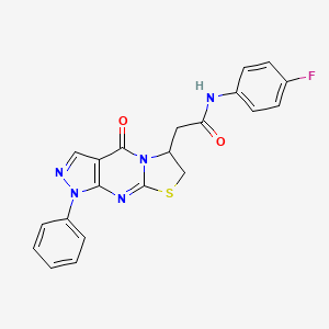 molecular formula C21H16FN5O2S B2770523 N-(4-fluorophenyl)-2-(4-oxo-1-phenyl-1,4,6,7-tetrahydropyrazolo[3,4-d]thiazolo[3,2-a]pyrimidin-6-yl)acetamide CAS No. 946255-78-3