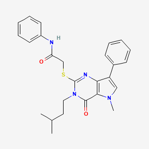 molecular formula C26H28N4O2S B2770549 2-{[5-methyl-3-(3-methylbutyl)-4-oxo-7-phenyl-4,5-dihydro-3H-pyrrolo[3,2-d]pyrimidin-2-yl]thio}-N-phenylacetamide CAS No. 1115371-09-9
