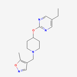 molecular formula C16H22N4O2 B2770557 4-[[4-(5-Ethylpyrimidin-2-yl)oxypiperidin-1-yl]methyl]-5-methyl-1,2-oxazole CAS No. 2380078-05-5