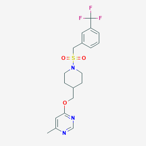 molecular formula C19H22F3N3O3S B2770560 4-甲基-6-((1-((3-(三氟甲基)苯甲基)磺酰)哌啶-4-基)甲氧基)嘧啶 CAS No. 2310122-81-5