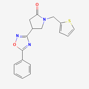 molecular formula C17H15N3O2S B2770561 4-(5-Phenyl-1,2,4-oxadiazol-3-yl)-1-(thiophen-2-ylmethyl)pyrrolidin-2-one CAS No. 1171147-36-6