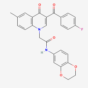 molecular formula C27H21FN2O5 B2770567 N-(2,3-dihydrobenzo[b][1,4]dioxin-6-yl)-2-(3-(4-fluorobenzoyl)-6-methyl-4-oxoquinolin-1(4H)-yl)acetamide CAS No. 887224-92-2