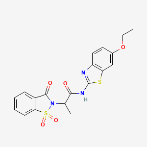 molecular formula C19H17N3O5S2 B2770580 2-(1,1-二氧代-3-氧代苯并[1,3]异噻唑-2(3H)-基)-N-(6-乙氧苯并[1,3]噻唑-2-基)丙酰胺 CAS No. 899955-64-7