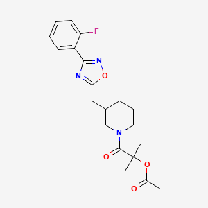 molecular formula C20H24FN3O4 B2770607 1-(3-((3-(2-Fluorophenyl)-1,2,4-oxadiazol-5-yl)methyl)piperidin-1-yl)-2-methyl-1-oxopropan-2-yl acetate CAS No. 1706100-77-7