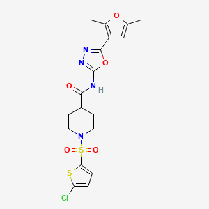 molecular formula C18H19ClN4O5S2 B2770641 1-((5-chlorothiophen-2-yl)sulfonyl)-N-(5-(2,5-dimethylfuran-3-yl)-1,3,4-oxadiazol-2-yl)piperidine-4-carboxamide CAS No. 1251543-41-5