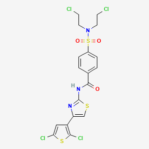 molecular formula C18H15Cl4N3O3S3 B2770678 4-[bis(2-chloroethyl)sulfamoyl]-N-[4-(2,5-dichlorothiophen-3-yl)-1,3-thiazol-2-yl]benzamide CAS No. 325977-04-6