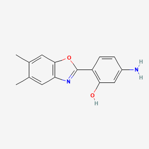 molecular formula C15H14N2O2 B2770685 5-Amino-2-(5,6-dimethyl-1,3-benzoxazol-2-yl)phenol CAS No. 310414-52-9
