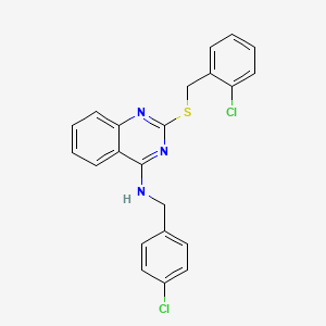 molecular formula C22H17Cl2N3S B2770686 N-[(4-chlorophenyl)methyl]-2-[(2-chlorophenyl)methylsulfanyl]quinazolin-4-amine CAS No. 422531-98-4