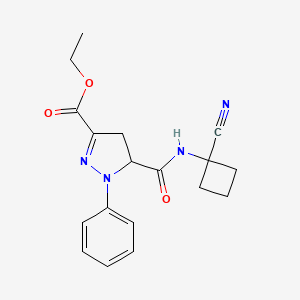 molecular formula C18H20N4O3 B2770691 ethyl 5-[(1-cyanocyclobutyl)carbamoyl]-1-phenyl-4,5-dihydro-1H-pyrazole-3-carboxylate CAS No. 1281105-47-2