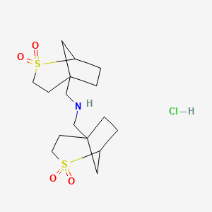 molecular formula C16H28ClNO4S2 B2770702 1-(2,2-二氧代-2lambda6-硫杂双环[3.2.1]辛烷-5-基)-N-[(2,2-二氧代-2lambda6-硫杂双环[3.2.1]辛烷-5-基)甲基]甲胺;盐酸盐 CAS No. 2416229-51-9