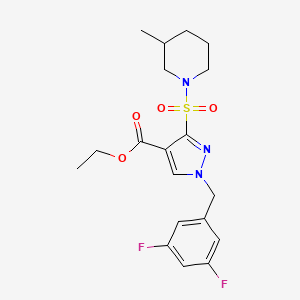 molecular formula C19H23F2N3O4S B2770708 ethyl 1-(3,5-difluorobenzyl)-3-((3-methylpiperidin-1-yl)sulfonyl)-1H-pyrazole-4-carboxylate CAS No. 1251550-03-4