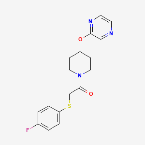 molecular formula C17H18FN3O2S B2770789 2-((4-Fluorophenyl)thio)-1-(4-(pyrazin-2-yloxy)piperidin-1-yl)ethanone CAS No. 1448061-32-2