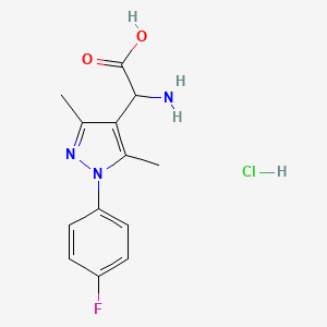molecular formula C13H15ClFN3O2 B2770795 2-Amino-2-[1-(4-fluorophenyl)-3,5-dimethylpyrazol-4-yl]acetic acid;hydrochloride CAS No. 2137462-18-9