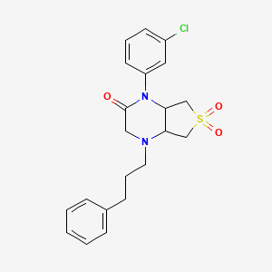 molecular formula C21H23ClN2O3S B2770834 1-(3-chlorophenyl)-4-(3-phenylpropyl)hexahydrothieno[3,4-b]pyrazin-2(1H)-one 6,6-dioxide CAS No. 1049511-20-7