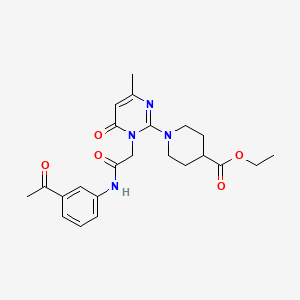 molecular formula C23H28N4O5 B2770878 乙酸1-(1-(2-((3-乙酰苯基)氨基)-2-氧代乙基)-4-甲基-6-氧代-1,6-二氢嘧啶-2-基)哌啶-4-甲酸酯 CAS No. 1421526-20-6
