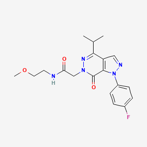 molecular formula C19H22FN5O3 B2770911 2-(1-(4-氟苯基)-4-异丙基-7-氧代-1H-吡唑并[3,4-d]吡啶-6(7H)-基)-N-(2-甲氧基乙基)乙酰胺 CAS No. 946253-62-9