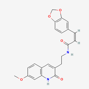 B2770918 (Z)-3-(benzo[d][1,3]dioxol-5-yl)-N-(2-(7-methoxy-2-oxo-1,2-dihydroquinolin-3-yl)ethyl)acrylamide CAS No. 851405-59-9