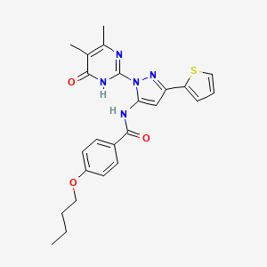 B2770923 4-Butoxy-N-(1-(4,5-dimethyl-6-oxo-1,6-dihydropyrimidin-2-yl)-3-(thiophen-2-yl)-1H-pyrazol-5-yl)benzamide CAS No. 1171400-76-2