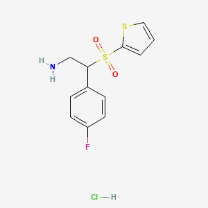molecular formula C12H13ClFNO2S2 B2770939 2-(4-Fluorophenyl)-2-(thiophene-2-sulfonyl)ethan-1-amine hydrochloride CAS No. 1266697-01-1