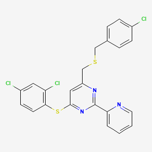 4-(((4-Chlorobenzyl)sulfanyl)methyl)-6-((2,4-dichlorophenyl)sulfanyl)-2-(2-pyridinyl)pyrimidine