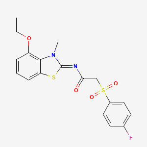 N-(4-ethoxy-3-methyl-1,3-benzothiazol-2-ylidene)-2-(4-fluorophenyl)sulfonylacetamide