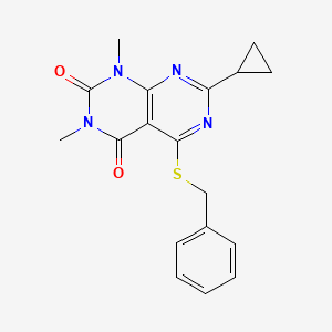 molecular formula C18H18N4O2S B2770989 5-Benzylsulfanyl-7-cyclopropyl-1,3-dimethylpyrimido[4,5-d]pyrimidine-2,4-dione CAS No. 863003-19-4