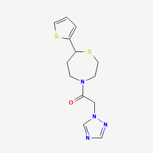 molecular formula C13H16N4OS2 B2770992 1-(7-(thiophen-2-yl)-1,4-thiazepan-4-yl)-2-(1H-1,2,4-triazol-1-yl)ethanone CAS No. 1705246-20-3