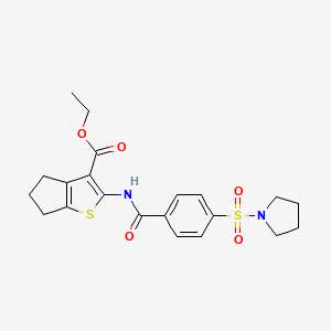 molecular formula C21H24N2O5S2 B2770994 乙酸2-(4-(吡咯烷-1-基磺酰)苯甲酰胺)-5,6-二氢-4H-环戊[b]噻吩-3-羧酸乙酯 CAS No. 313662-72-5