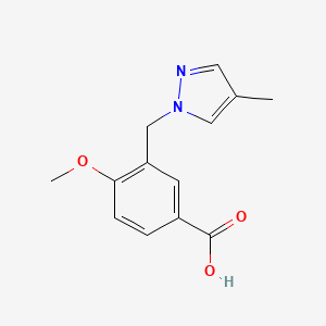 molecular formula C13H14N2O3 B2770996 4-methoxy-3-[(4-methyl-1H-pyrazol-1-yl)methyl]benzoic acid CAS No. 956208-03-0