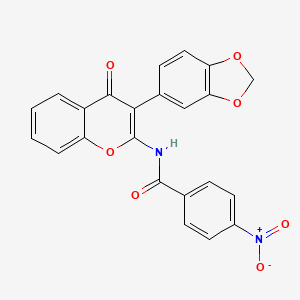 molecular formula C23H14N2O7 B2771011 N-[3-(1,3-benzodioxol-5-yl)-4-oxochromen-2-yl]-4-nitrobenzamide CAS No. 879449-32-8