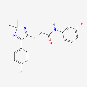 molecular formula C19H17ClFN3OS B2771012 2-((5-(4-chlorophenyl)-2,2-dimethyl-2H-imidazol-4-yl)thio)-N-(3-fluorophenyl)acetamide CAS No. 899935-14-9