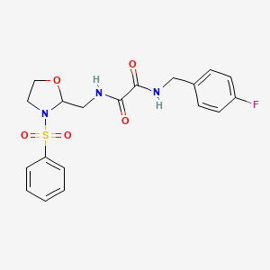 molecular formula C19H20FN3O5S B2771013 N1-(4-fluorobenzyl)-N2-((3-(phenylsulfonyl)oxazolidin-2-yl)methyl)oxalamide CAS No. 868981-63-9